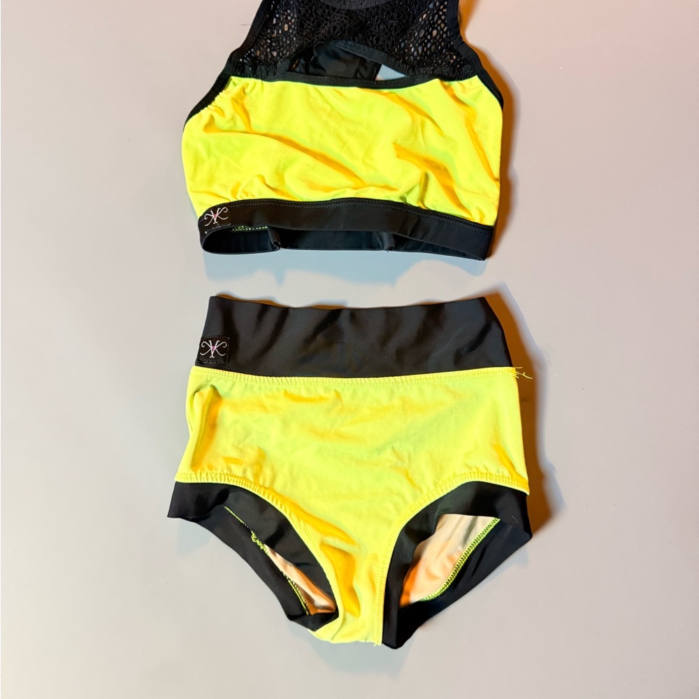 Kandi Kouture Neon Yellow & Black Crop Top and High-Waist Shorts Set